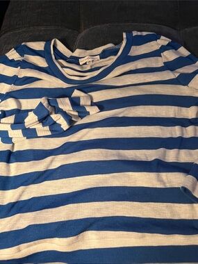 Women’s Blue & White Striped Long Sleeve Crew Tee